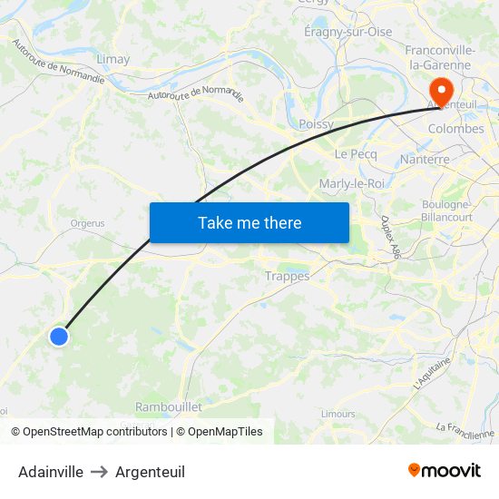 Adainville to Argenteuil map