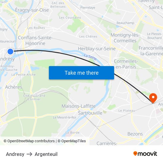 Andresy to Argenteuil map