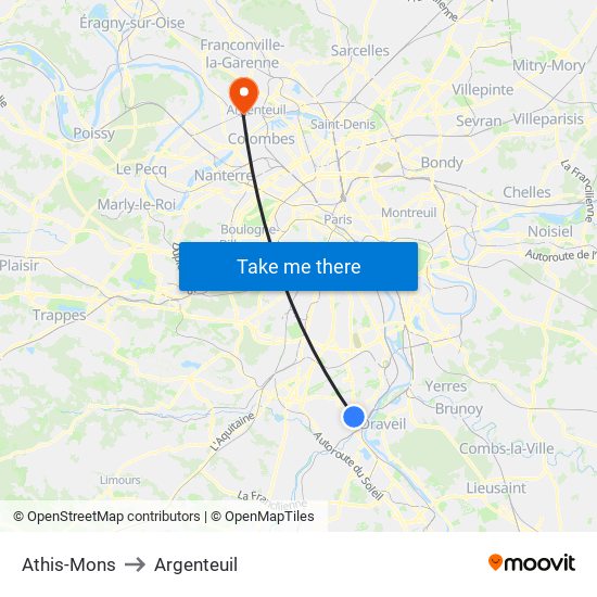 Athis-Mons to Argenteuil map