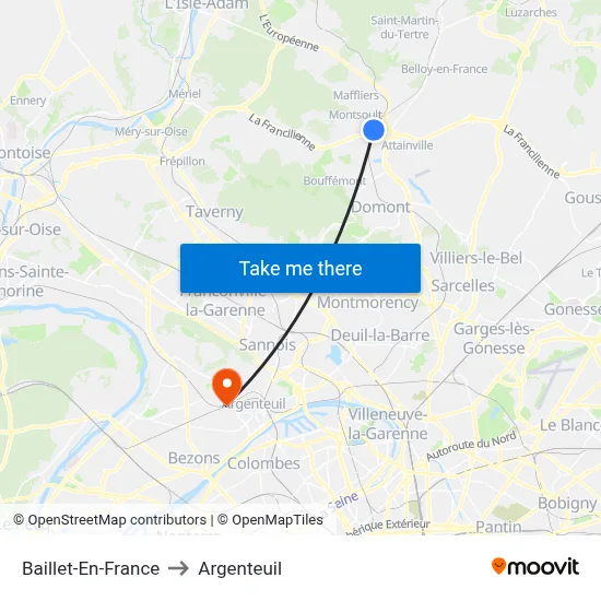 Baillet-En-France to Argenteuil map