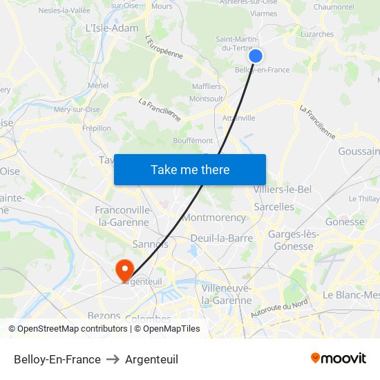 Belloy-En-France to Argenteuil map