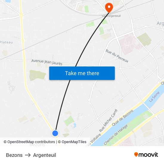 Bezons to Argenteuil map