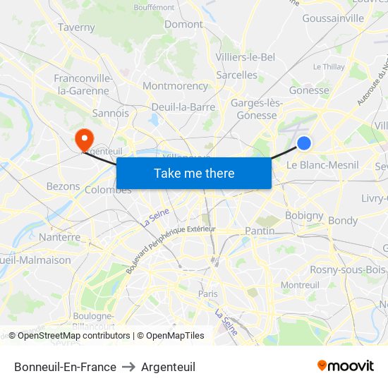 Bonneuil-En-France to Argenteuil map