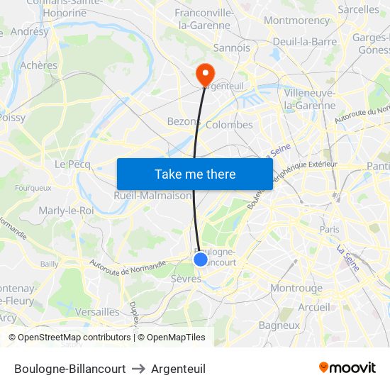 Boulogne-Billancourt to Argenteuil map