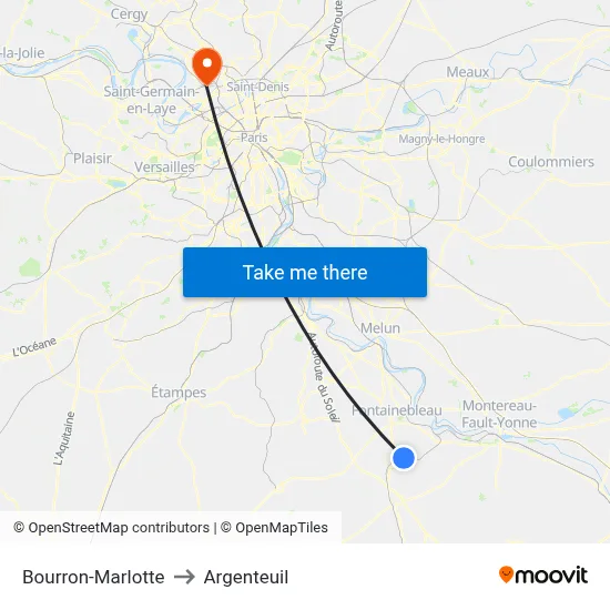 Bourron-Marlotte to Argenteuil map