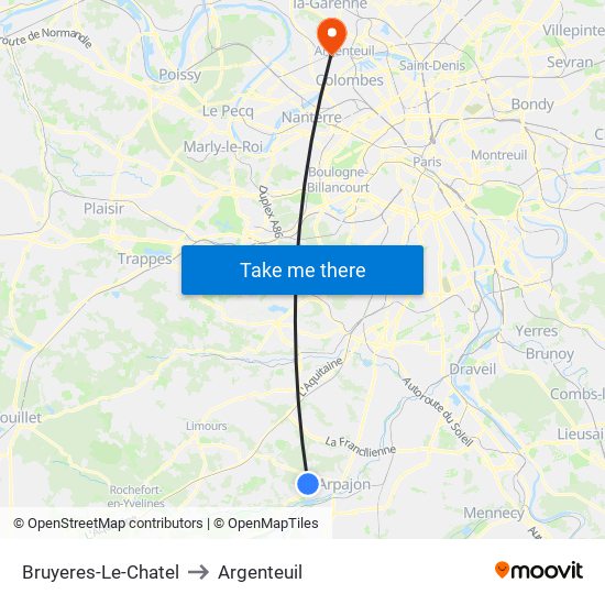 Bruyeres-Le-Chatel to Argenteuil map