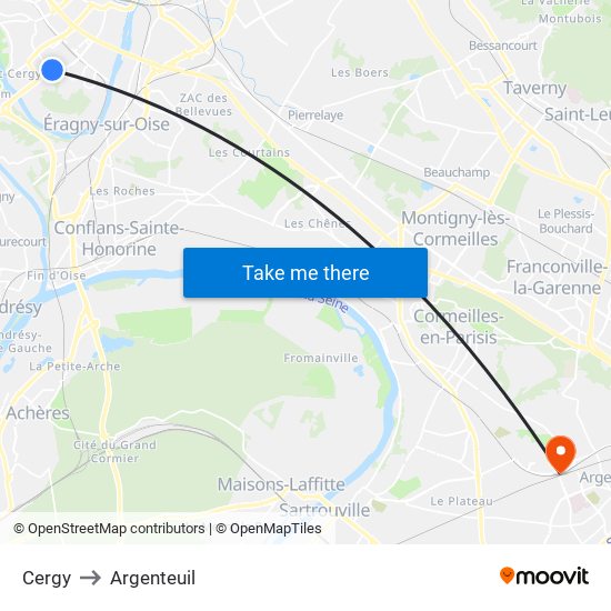 Cergy to Argenteuil map