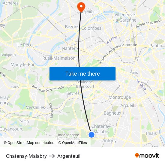 Chatenay-Malabry to Argenteuil map