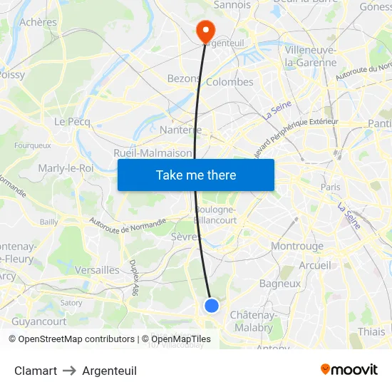 Clamart to Argenteuil map