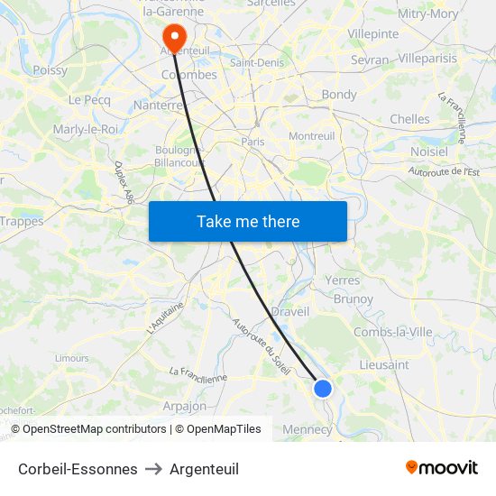 Corbeil-Essonnes to Argenteuil map