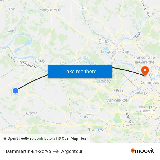 Dammartin-En-Serve to Argenteuil map