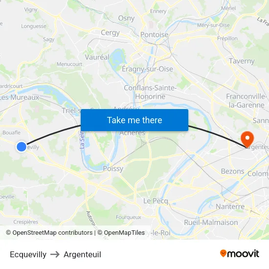Ecquevilly to Argenteuil map