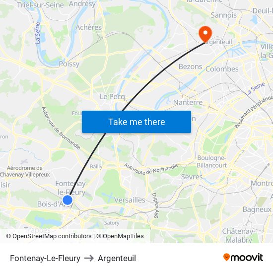 Fontenay-Le-Fleury to Argenteuil map