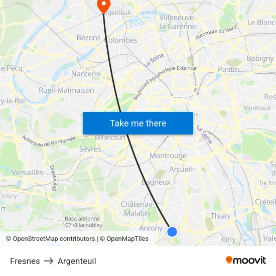 Fresnes to Argenteuil map