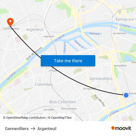 Gennevilliers to Argenteuil map