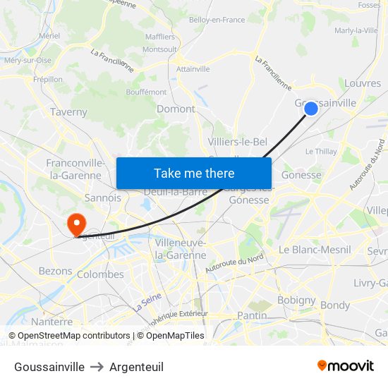 Goussainville to Argenteuil map