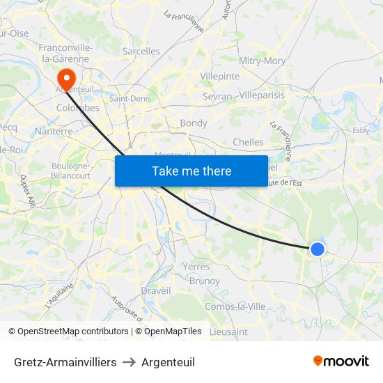 Gretz-Armainvilliers to Argenteuil map
