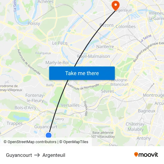 Guyancourt to Argenteuil map