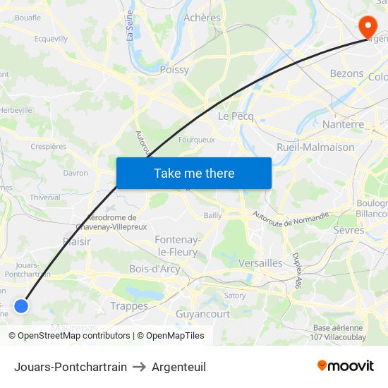 Jouars-Pontchartrain to Argenteuil map