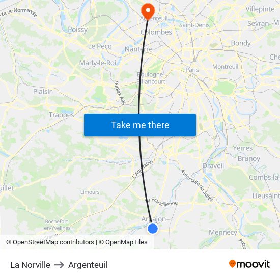 La Norville to Argenteuil map