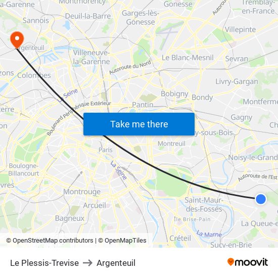 Le Plessis-Trevise to Argenteuil map