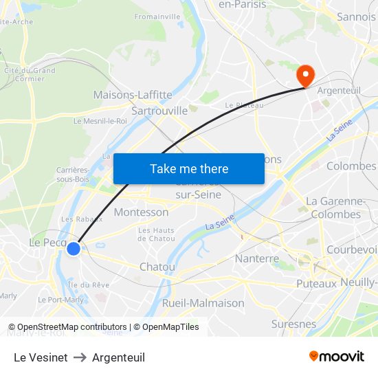 Le Vesinet to Argenteuil map