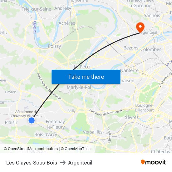 Les Clayes-Sous-Bois to Argenteuil map