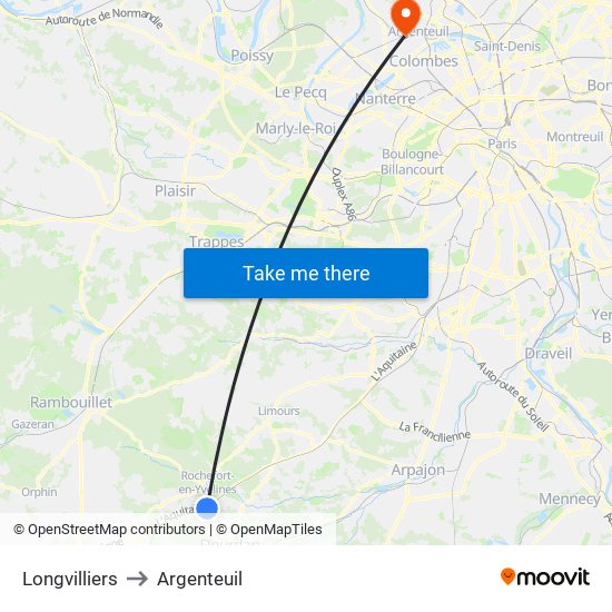 Longvilliers to Argenteuil map