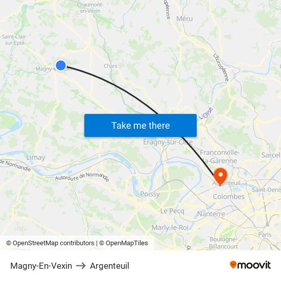 Magny-En-Vexin to Argenteuil map