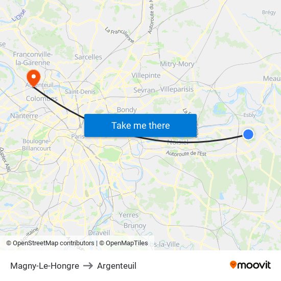 Magny-Le-Hongre to Argenteuil map
