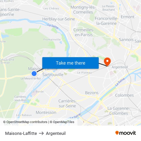 Maisons-Laffitte to Argenteuil map