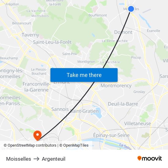 Moisselles to Argenteuil map