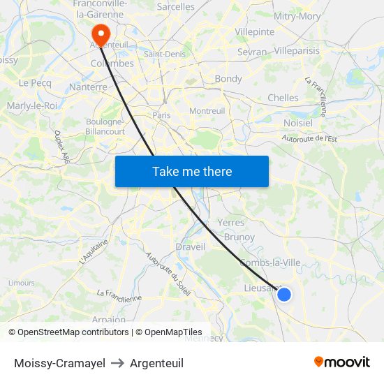 Moissy-Cramayel to Argenteuil map