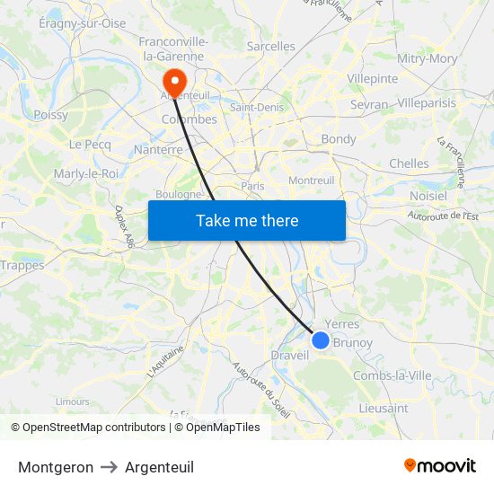 Montgeron to Argenteuil map