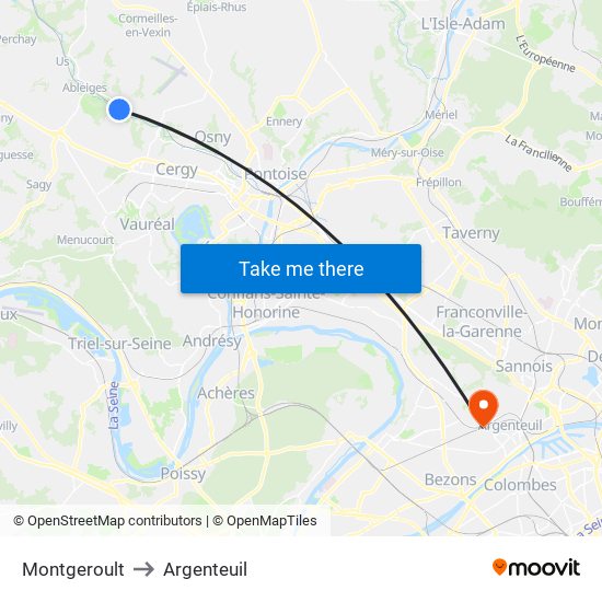 Montgeroult to Argenteuil map