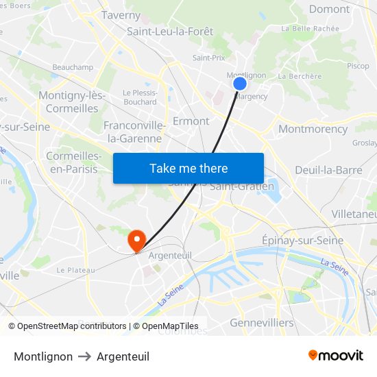 Montlignon to Argenteuil map