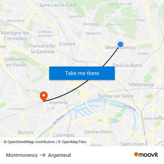 Montmorency to Argenteuil map