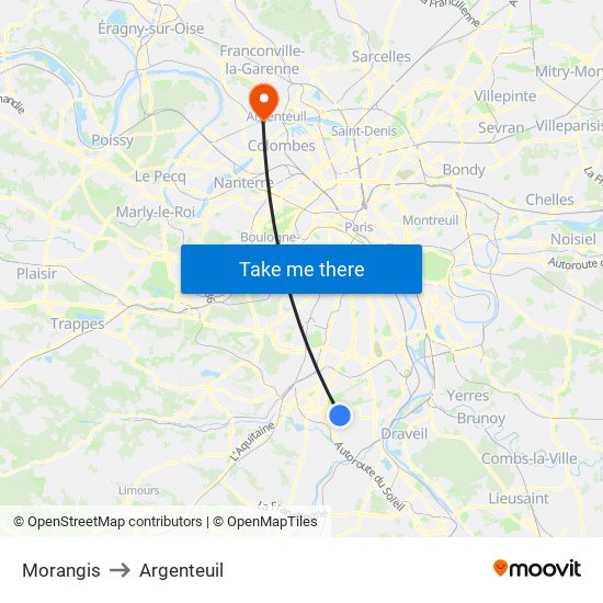 Morangis to Argenteuil map