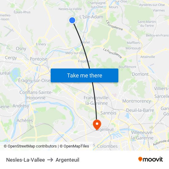 Nesles-La-Vallee to Argenteuil map