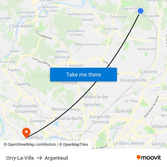 Orry-La-Ville to Argenteuil map