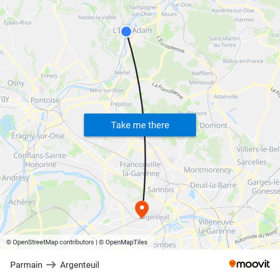 Parmain to Argenteuil map