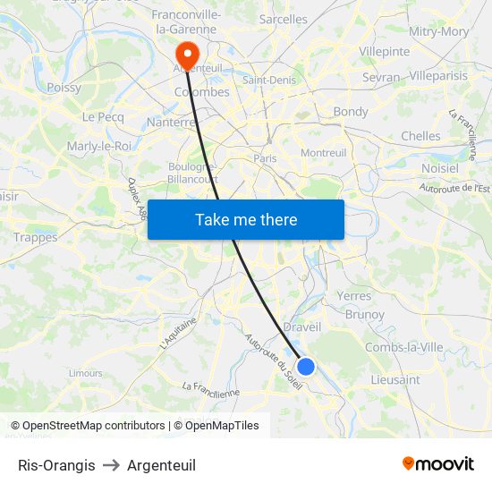 Ris-Orangis to Argenteuil map