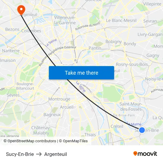 Sucy-En-Brie to Argenteuil map