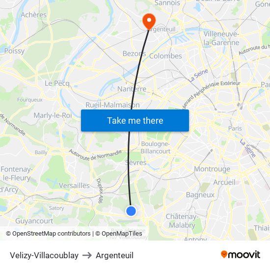 Velizy-Villacoublay to Argenteuil map