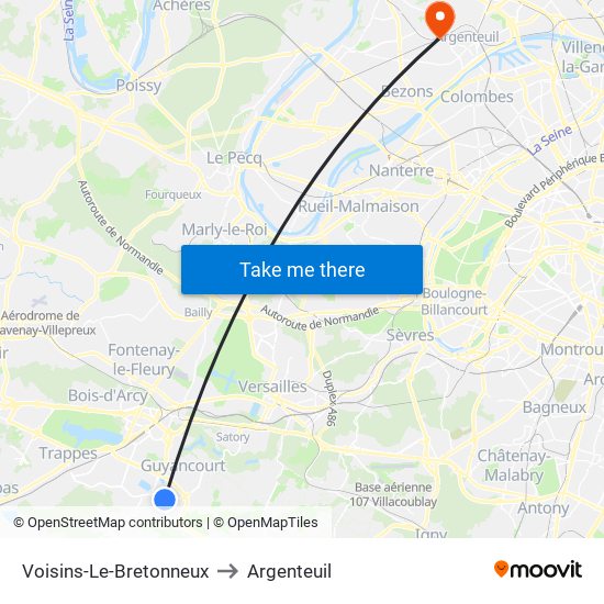 Voisins-Le-Bretonneux to Argenteuil map