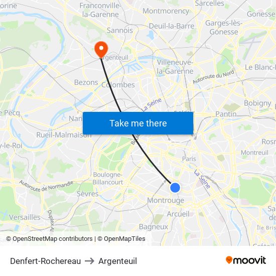 Denfert-Rochereau to Argenteuil map