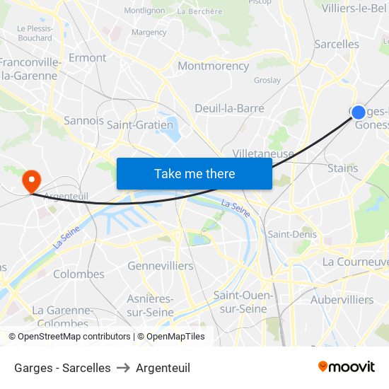 Garges - Sarcelles to Argenteuil map