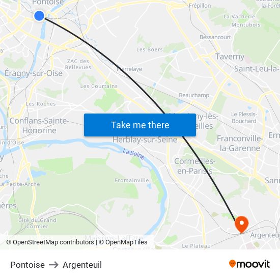 Pontoise to Argenteuil map