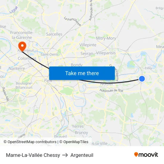 Marne-La-Vallée Chessy to Argenteuil map