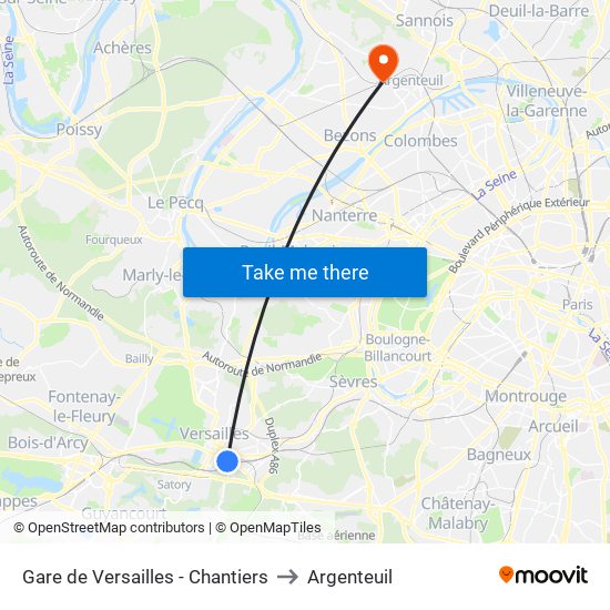 Gare de Versailles - Chantiers to Argenteuil map
